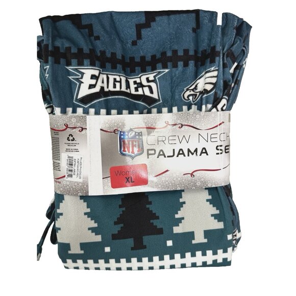NWT Eagles Holiday Crewneck Pajama Set XL Cozy Christmas Tree NFL Lounge Vibes - Picture 1 of 8